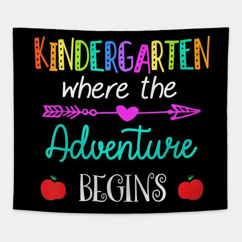 This kindergarten tshirt is the perfect back to school gift for a kindergartener. Featured kindergarten rocks funny quote graphic, this t-shirt is perfect to wear on the first day of kindergarten. -- Choose from our vast selection of tapestries to match with your desired size to make the perfect custom tapestry. Pick your favorite: Movies, TV Shows, Art, and so much more! Available in small, medium, large. Perfect for decorations in apartments, bedrooms, and dorm rooms. Kindergarten Tshirt, Kindergarten Rocks, First Day Of Kindergarten, Quote Graphic, The Adventure Begins, Kindergarten Ideas, Kindergarten First Day, School Teacher Gifts, Back To School Gift