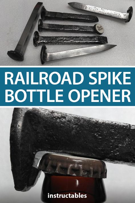 Railroad Spike Bottle Opener, Railroad Spike Projects, Railroad Spikes Crafts Diy, Diy Railroad Spikes Ideas, Railroad Spike Welding Projects, Railroad Spikes Ideas, Railway Spikes Ideas, Rail Road Spikes Ideas, Railroad Spike Ideas