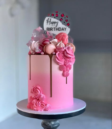 Small Tall Cake, Pretty In Pink Cake, Valentines Cakes, Dessert Birthday, Tall Cake, Flamingo Themed Party, Birthday Cake Designs, Happy Birthday Black, Unique Birthday Cakes