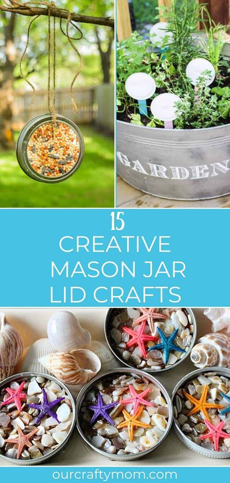 Mason jar lid crafts are quick, easy and fun. They are perfect for creating garden markers, holiday ornaments, magnets, coasters and more! Mason Jar Lid Crafts, Lid Crafts, Jar Lid Crafts, Mason Jar Lid, Garden Markers, Mason Jar Lids, Jar Lids, Holiday Ornaments, Mason Jar