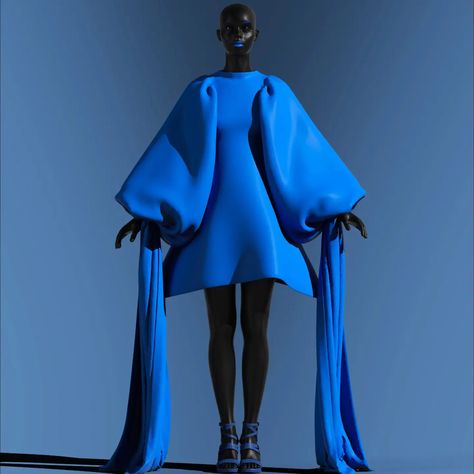 Unconventional shapes and daring silhouettes, pushing the boundaries of what's fashionable - Blue #pushingthelimits #breakingboundaries #3dfashion #3dclothingdesign Unconventional Fashion, Interesting Fashion, Sustainability Projects, Sculptural Fashion, Fashion Creator, Conceptual Fashion, Fashion Silhouette, Digital Fashion, 3d Fashion