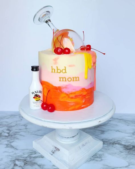 Alcohol Themed Cake, Cocktail Themed Cake, Malibu Rum Cake Design, Birthday Cake Alcohol, Rum Birthday Cakes For Men, Boozy Rum Cake, Malibu Rum Cake, Malibu Cake, Rum Flavored Cake