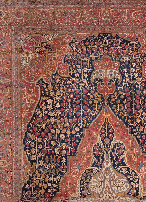 Antique Persian OrientalFerahan Sarouk Rug with floral garland & boughs on an indigo reserve Antique Rug - Claremont Rug Company Persian Rug Motifs, Antique Persian Rug 1stdibs, Persian Carpet Photography, Persian Carpet Motifs, Antique Rugs Persian Carpet, Silk Persian Rugs, Sarouk Rug, Suzani Rug, Silk Carpet Persian