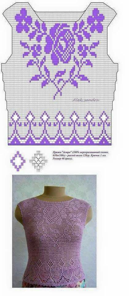 Col Crochet, Gilet Crochet, Crochet Filet, Filet Crochet Charts, Fillet Crochet, Crochet Shirt, Crochet Woman, Crochet Diagram, Crochet Blouse