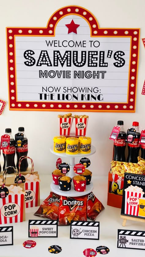 Movie Theater Themed Party, Theater Themed Party, Movie Night Birthday Party Ideas, Movie Night Party Decorations, Movie Theatre Birthday Party, Movie Night Party Ideas, Movie Party Decorations, Birthday Movie Night, Night Party Ideas