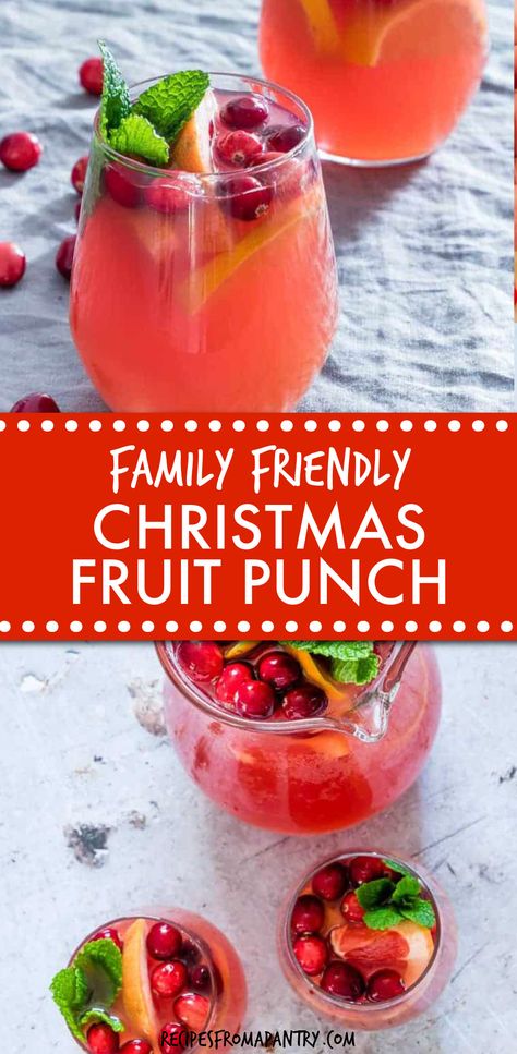 Easy Christmas Punch is perfect for entertaining in the busy holiday season! With a few simple ingredients & 10 minutes of prep, including sliced fruit, you have a delicious big-batch Christmas drink - crowd-pleasing party punch with a stunning presentation for Christmas party or any holiday celebration! Make it a family friendly Christmas punch, alcoholic Christmas punch, Christmas cocktail, Christmas Mocktail as needed #christmas #mocktail #cocktail #mocktail #fruitpunch #punch #recipe Christmas Party Drinks Batch, Holiday Punches Non Alcoholic, Christmas Brunch Punch Non Alcoholic, Holiday Non Alcoholic Drinks Christmas, Christmas Punch Mocktail, Easy Fruit Punch Recipe, Christmas Punch Recipes Non Alcoholic Kids, Christmas Punches Nonalcoholic, Christmas Holiday Drinks Non Alcoholic