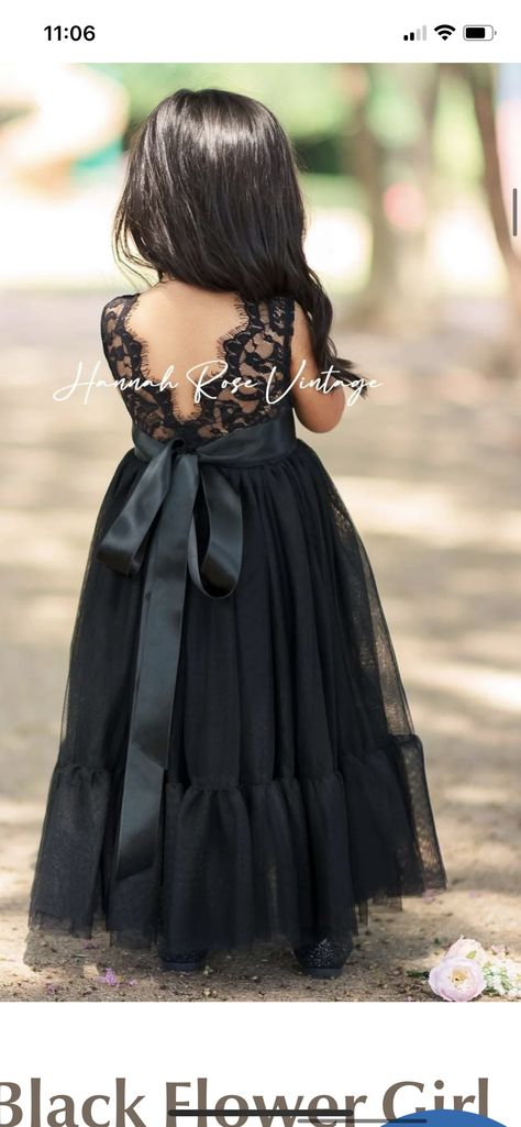 Black Wedding In The Woods, Burgundy And Black Wedding Dress, Gothic Flower Girl Dress, Flower Girl Black Dress, Black And White Flower Girl Dress, Black Wedding Dress Boho, Black Goth Wedding, Boho Wedding Black, Flower Girl Dresses Black