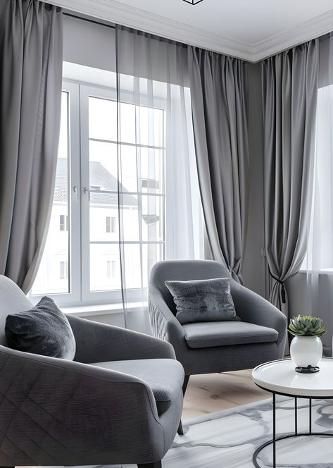 Silver grey curtains. Grey Curtains Living Room Ideas, Living Room Curtains With Grey Couch, Gray Curtains Living Room, Silver Grey Curtains, Grey Room Ideas Bedroom, Balcony Curtains, Silver Curtains, Grey Drapes, Neutral Curtains