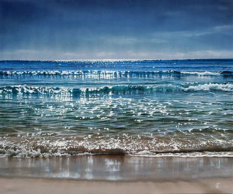 Hyper-Realistic Seascape Paintings — Eleonore Bernair Water Paintings, Water Artwork, Water Artists, Ocean Waves Painting, Beach Artwork, About Water, Illustration Photo, Wave Painting, Beauty Art Drawings