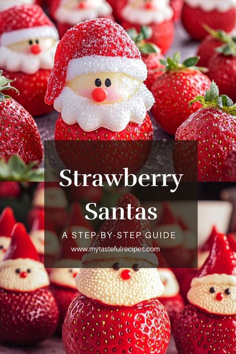 These sweet Strawberry Santa treats are a simple and adorable way to add some holiday cheer to your snack table! Juicy strawberries, whipped cream, and chocolate chips create the perfect little Santa hats and faces. Quick to make and so fun to eat! Strawberry Santa Hats, Strawberry Santa, Santa Treats, Strawberries Whipped Cream, Strawberry Santas, Holiday Snack, Holiday Snacks, Snack Table, Santa Hats