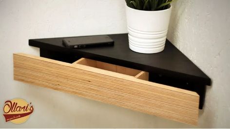 20 DIY Corner Shelf Ideas with Instructions and Free Plans Modern Corner Shelf, Diy Corner Shelves, Diy Corner Shelf, Floating Corner Shelf, Secret Compartment Furniture, Corner Shelf Ideas, Corner Shelf Design, Corner Drawers, Floating Shelf With Drawer