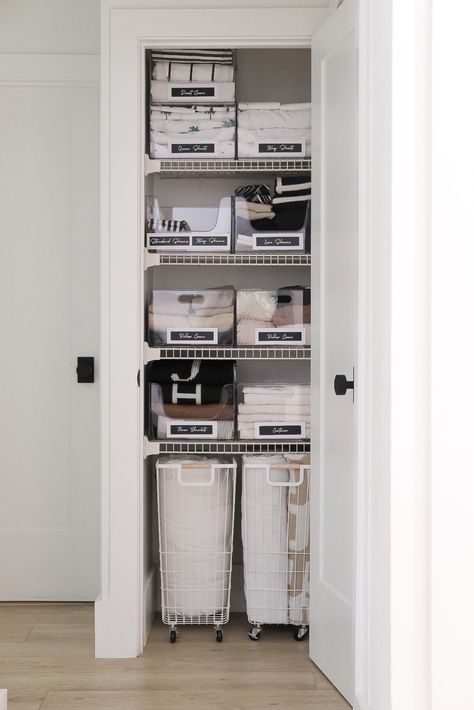 Closet Organization For Blankets, Sheet And Blanket Storage, Blanket Organization In Closet, Blanket Closet Organization, Linen Cabinet Organization, Linen Closet Organization Hallway, Storage Linen Closet, Small Linen Closet Organization, Laundry Organization Ideas