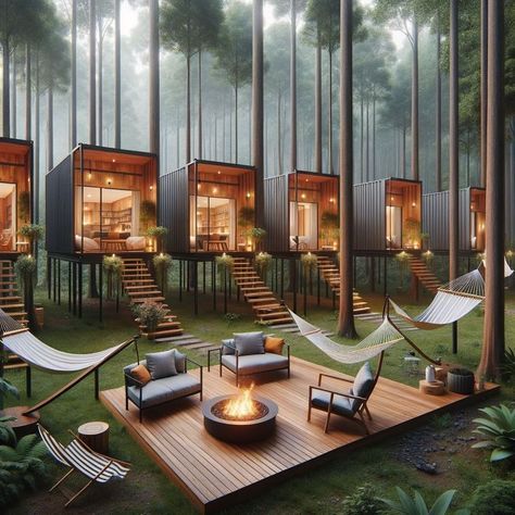 Resort Design Plan, Outdoor Restaurant Design, Tree House Designs, Luxury Glamping, Architecture Model House, Resort Design, Minimal House Design, Container House Design, Village House Design