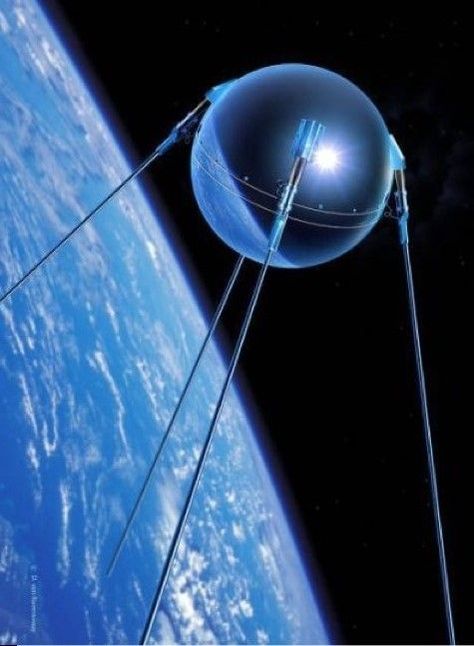 Sputnik 1 ("Satellite-1"), was the first artificial Earth satellite. The Soviet Union launched it into an elliptical low Earth orbit on 4 October 1957. It was a 58 cm (23 in) diameter polished metal sphere, with four external radio antennae to broadcast radio pulses. It was visible all around the Earth and its radio pulses were detectable. This surprise success precipitated the American Sputnik crisis and triggered the Space Race, a part of the larger Cold War. Sputnik Sweetheart, Artificial Satellite, Metal Sphere, 4 October, Space Probe, Earth Orbit, Space Race, The Soviet Union, Radio Antenna