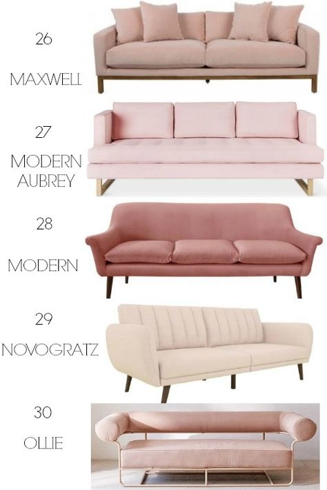 The Ultimate Blush Pink Sofa Roundup. Do you need a living room couch in the prettiest pale, dusty, light pink color? I have 30 sofas from $300 on up that'll make your decor dreams come true #pink #sofa #decor Sofa Roundup, Blush Pink Sofa, Pink Couch Living Room, Modern Luxury Bedroom Furniture, Rosa Sofa, Cheap Couch, Ikea Sofas, Pink Couch, Drawing Room Decor