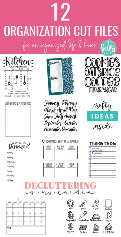 Planner Svg Files Free, Cricut Planner Ideas, Cricut Journal, Diy Dry Erase Board, Things To Do List, Cricut Patterns, Homeschool Calendar, Weekly Menu Planners, Cricut Images