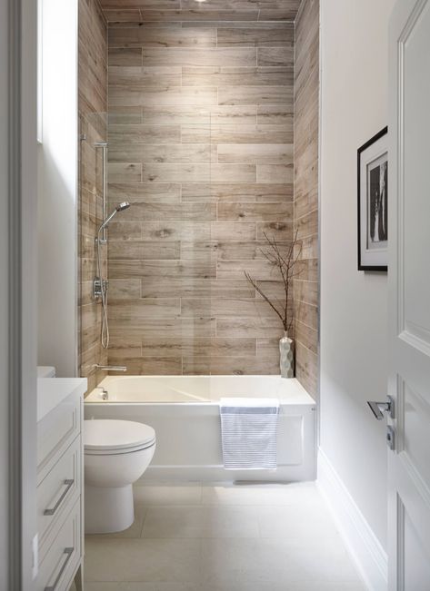 Bath With Wood Panel, Wood Tile Tub Shower Combo, Tiling Around Bathtub Tub Surround, Wood Tile Around Bathtub, Lodge Spa Bathroom, Driftwood Shower Wall, Wood Wall Behind Bathtub, Shower Tile That Looks Like Wood, Wood Look Shower Walls