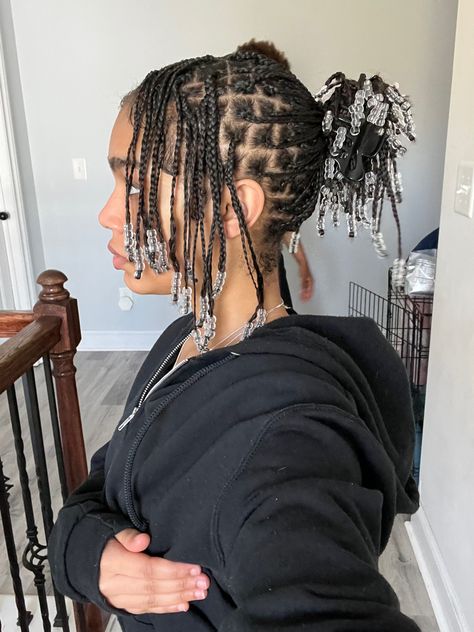 Relaxed Braided Hairstyles, Natural Hair Braids With Beads No Weave, Tiny Braids With Beads, Natural Braids With Beads Hairstyles, Natural Hair With Beads Black Women, Braids With Natural Hair And Beads, Short Braids With Clear Beads, Natural Twist Hairstyles With Beads, Box Braids With Beads Natural Hair