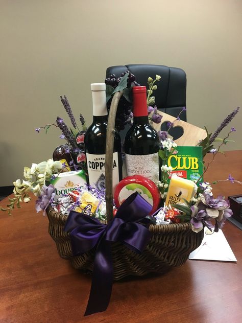 My wine and cheese gift basket Wine And Fruit Basket, Diy Wine And Cheese Basket, Cheese And Wine Basket, Wine And Cheese Basket Ideas Gift, Wine And Cheese Gift Basket Ideas, Wine Basket Raffle Ideas, Wine Baskets Gift Ideas, Cheese Gift Basket Ideas, Wine Raffle Basket Ideas