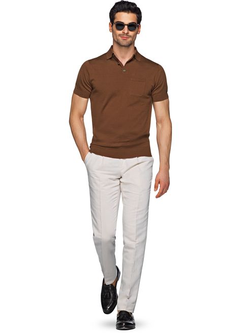 Brown Polo Sw615 | Suitsupply Online Store Italian Mens Fashion, Brown Polo, Polo Shirt Outfits, Smart Casual Menswear, Mens Business Casual Outfits, Polo Outfit, Shirt Outfit Men, Style Casual Chic, Men Casual Summer