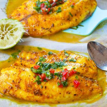 Turmeric Baked Tilapia | brightrootskitchen.com Frozen Fish Recipes, Tilapia Dinner, Baked Tilapia Recipes, Frozen Tilapia, Camp Recipes, Fish Dinners, Baked Tilapia, Turmeric Recipes, Tilapia Recipes