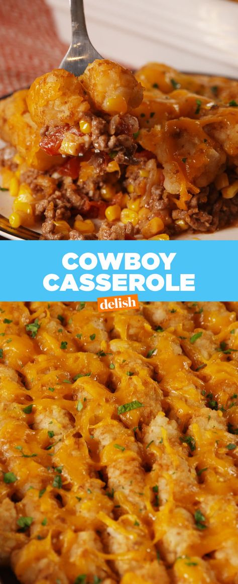 If it's good enough for a Cowboy, it's good enough for us. Soup Hamburger, Cowboy Casserole Recipe, Cowboy Casserole, Tot Casserole, Hot Dish, Hamburger Meat, Tater Tots, Easy Cheesy, Ground Beef Recipes