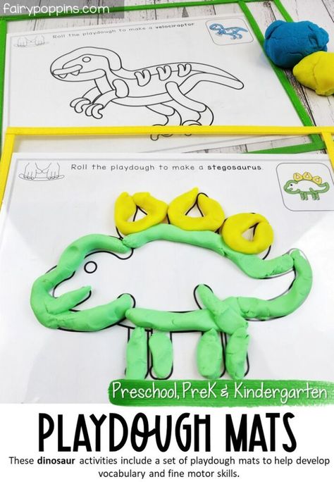 Dinosaur Playdough Mats Fine Motor Activities Dinosaur Inquiry Kindergarten, Dinosaur Week Preschool, Dinosaur Kindergarten Activities, Dinosaur Activities Kindergarten, Dinosaurs Prek, Dinosaur Playdough Mats, Dinosaur Learning Activities, Preschool Dinosaur Activities, Dinosaur Preschool Activities