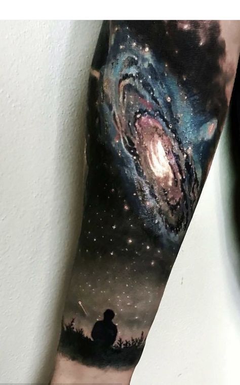 Space Arm Tattoo, Galaxy Tattoo Ideas, Galaxy Tattoos, Galaxy Tattoo Sleeve, Space Sleeve, Outer Space Tattoos, Space Tattoo Sleeve, Shen Long Tattoo, Forearm Cover Up Tattoos