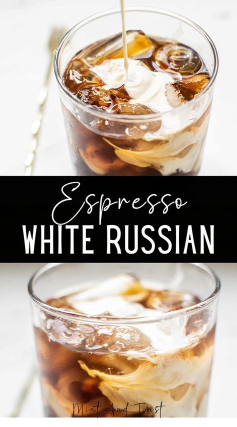 This espresso white Russian cocktail recipe is sweet, rich and perfect for coffee lovers. It’s like a classic white Russian but with an extra shot of espresso coffee. You don’t need a cocktail shaker for this coffee drink, it’s mixed with a stirrer. White Russian Recipes, Vodka Cocktails Easy, White Russian Cocktail, Summertime Cocktail, Creamy Cocktails, Shot Of Espresso, Fall Baking Recipes, Vodka Cocktail, Vodka Cocktails Recipes