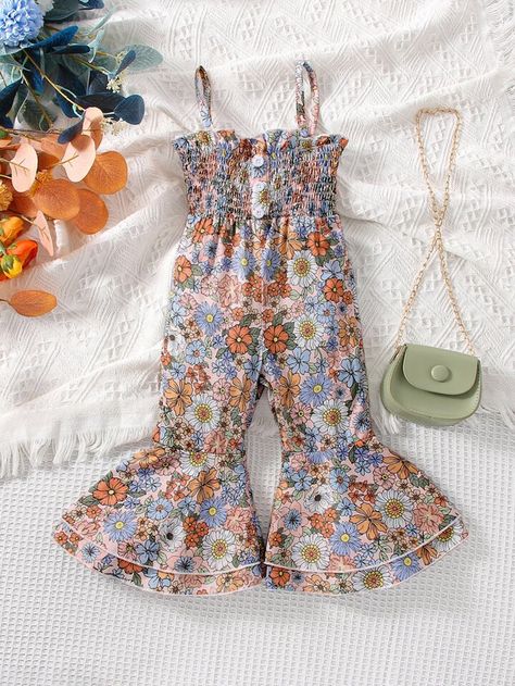 Multicolor Collar Sleeveless Fabric Floral,All Over Print Cami Embellished Non-Stretch Baby Girls Clothing Boho Baby Girl Clothes, Bohemian Outfit, Hippie Baby, Boho Baby Girl, Cami Jumpsuit, Girl Onesies, Fabric Floral, Baby Clothing