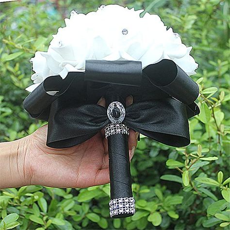 Amazon.com: Manga Dua Crystal Pearl Silk Roses Bridal Bridesmaid Wedding Bouquet Wedding Flowers Black Pack of 1 : Home & Kitchen Fake Wedding Bouquet, Rose Bridesmaid Bouquet, Small Wedding Bouquets, Rose Bridal Bouquet, Ribbon Bouquet, Artificial Flowers Wedding, Foam Roses, Wedding Store, Flowers Rose