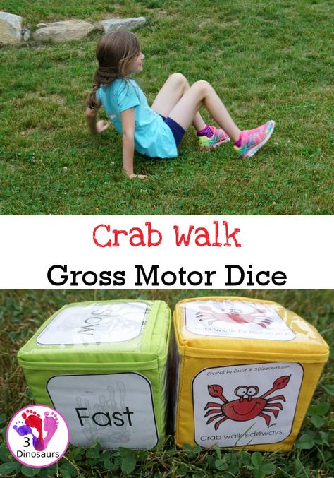 Free Crab Walk Gross Motor Dice -  3 movements with speed dice included with dice and dice inserts - 3Dinosaurs.com #grossmotor #freeprintable Fundamental Movement Skills Activities, Gross Motor Activities For Preschoolers, Motor Activities For Preschoolers, Gross Motor Activity, Motor Coordination, Education Games, Eyfs Activities, Physical Training, Cooperative Games