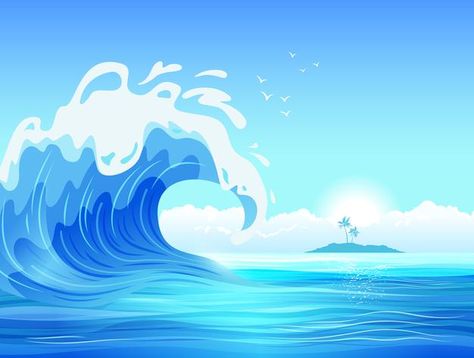 Ocean Wave Illustration, Surf Wave Illustration, Wave Vector Illustration, Ocean Illustration Waves, Water Illustration Design, Ocean Illustration Art, Ocean Waves Illustration, Sea Illustration Art, Ocean Cartoon