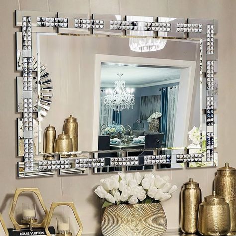 Amazon.com: Chende 28" x 40" Large Living Room Mirror for Decor, Crystal Decorative Wall Mirror with Beveled Edge and Glass Frame, Rectangular Mirror for Wall Decor Dining Room, Bathroom, Entryway : Home & Kitchen Mirror Wall Decor Dining Room, Large Living Room Mirror, Gold Mirror Wall Decor, Silver Living Room Decor, Wall Decor Dining Room, Silver Living Room, Living Room Mirror, Mirror Decor Living Room, Mirror For Wall