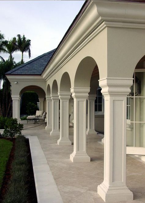 COLUMNS AND PILASTERS - CGA Stone Column Home Design, Outdoor Pillar Design, House Pillars Columns Exterior, Exterior Column Design Ideas, Decorative Pillars Columns, Pillers Designs, House Column Design, Mediterranean Columns, Column Design Exterior Architecture