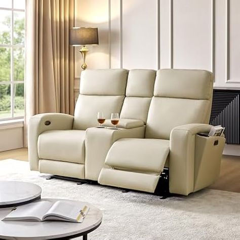 Amazon.com: IPKIG 65.3" RV Loveseat Recliner - Faux Leather Manual Reclining Loveseat with Console, Cup Holders, Lumbar Pillow for Living Room, Bedroom, RV, Home Theater - RV Recliners Chair (Beige) : Home & Kitchen Rv Recliners, Rv Home, Loveseat Recliners, Beige Home, Reclining Loveseat, Cup Holders, Home Theater, Recliner Chair, Lumbar Pillow