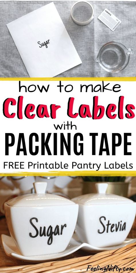 The Easiest Way to Make Clear Stickers - DIY Clear Labels for Jars. This image transfer teqhnique can be used for gift tags, used on fabric, for baskets, for bins, for plastic. Includes  free printable sheet of pantry labels so you can use in your own home. We used a handwritten type font so the labels have a decorative flair! Free Printable Kitchen Labels, How To Make Labels For Jars, Label Ideas For Jars, Diy Labels For Storage Bins, Diy Labels For Jars, Printable Labels Free Customizable, Clear Labels For Jars, Label Templates Free Printable Editable, Diy Labels Printable