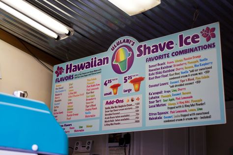 Shave Ice Hawaii, Concession Stand Food, Hawaiian Ice, Edible Sand, Snow Cone Stand, Ice Truck, Menu Board Design, Hawaiian Shaved Ice, Ice Cream Business