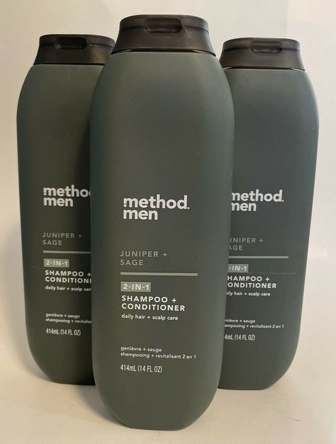 Three New Method Men Juniper + Sage 2-in-1 Shampoo + Conditioner 14 oz. x 3 **bottles and labels may have blemishes** I appreciate your business. Men Shampoo And Conditioner, Mens Shampoo And Conditioner, Method Shampoo, Hair Care Men, Men Hygiene, Hair Care For Men, Hair Products For Men, Troll Wig, Men Shampoo