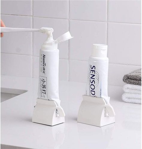 Toothpaste Roller Squeezer Set of 2 Rolling Tube Toothpaste Holder Stand Bathroom Organizer (White) (2Pack-White) Protect Environment, Metal Room, Pasta Dental, Toothpaste Squeezer, Toothpaste Holder, Toothpaste Dispenser, Top Rings, Healthy Smile, Bathroom Organizer