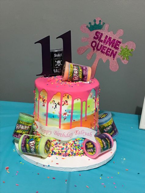 Slime Birthday Party Cake, Slime Birthday Cake Ideas, Slime Cake Ideas Girl, Slime Themed Birthday Cake, Slime Cake Ideas, 11th Birthday Cake Girl, Slime Birthday Cake, Fidget Cake, Slime Cake