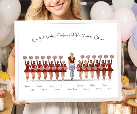 Personalized Cheer picture - a unique cheer gift for team in bulk with a wow-effect that you will remember. This cheerleader print makes an unforgettable cheer team gift, cheerleader gift, cheer team picture and cheerleading gift. ❤ HOW TO ORDER ❤ Quote & Tag Line: Background: Left to right Person 1 Name: Skin Tone: Uniform: Stripes: Poms: Hair: ------ Person 2 Name: Skin Tone: Uniform: Stripes: Poms: Hair: Etc. ★ Please ensure to double-check your personalization before you place your order. ★ Cheerleading Gifts For Team, Cheer Team Gift, Cheer Team Pictures, Cheerleader Gift, Cheer Banquet, Kids Cheering, Cheerleader Gifts, Cheer Team Gifts, Cheer Captain