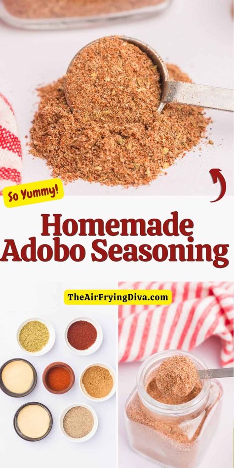 Homemade Adobo Seasoning, Diy Adobo Seasoning, Homemade Adobo Seasoning, Homemade Sazon Seasoning, Enchilada Seasoning Recipe, Adobo Seasoning Recipe, Adobe Seasoning, Homemade Seasoned Salt, Sazon Recipe, Sausage Spices