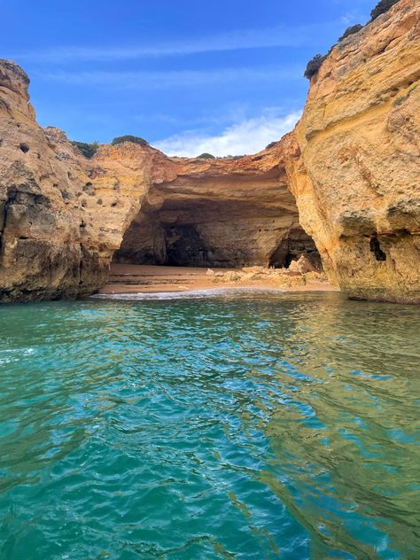 Caves of blue in Lagos portugal Portugal Beach Aesthetic, Lagos Portugal Aesthetic, Backpacking Portugal, Portugal Lagos, Russia Landscape, Portugal Aesthetic, Madeira Beach Florida, Gap Year Travel, Surfing Aesthetic