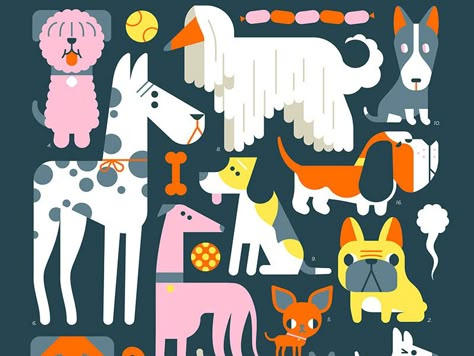 Doggies by Loulou & Tummie Dog Illustration Cute, Dog Illustrations, Text Poster, Dog German, Animal Poster, Illustration Cute, Dog Poster, School Posters, Poster Designs