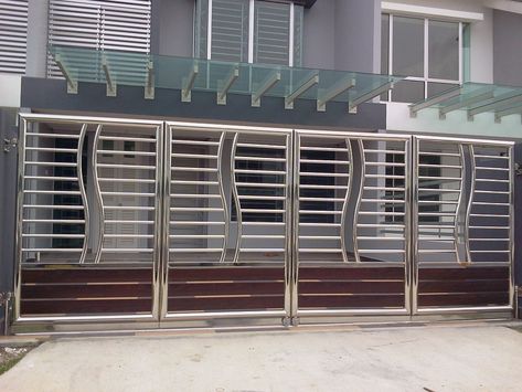 Latest Main Gate Designs, Pagar Modern, Modern Main Gate Designs, Balcony Glass Design, Stainless Steel Gate, Home Gate Design, Gate Designs Modern, House Window Design, Outdoor Gate