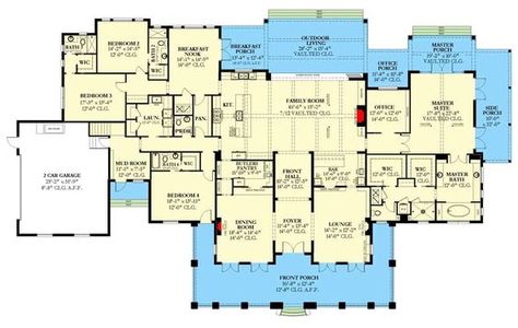 Floor Plan Sketch, 5 Bedroom House Plans, Contemporary Cottage, 5 Bedroom House, Family House Plans, Ranch House Plans, Bedroom House Plans, Best House Plans, New House Plans