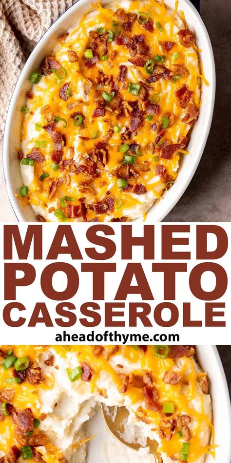 Mashed Potato Casserole Meatball Mashed Potato Casserole, Ribs And Mashed Potatoes, Fully Loaded Mashed Potatoes, Potato Casserole Thanksgiving, Rice Dishes Healthy, Cheesy Mashed Potato Casserole, Potatoes Dishes, Casserole Thanksgiving, Potato Casseroles