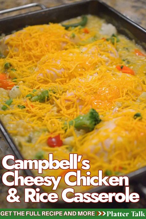 Campbell's Creamy Chicken and Rice Casserole Campbell's Cheesy Chicken And Rice Casserole, Campbells Cheesy Chicken And Rice, Campbell's Chicken And Rice Casserole, Campbell Soup Chicken And Rice Casserole, Cambells Recipes Chicken, Campbells Chicken And Rice Casserole Recipes Easy, Cambell Recipes Chicken And Rice, Campbells Soup Recipes Casseroles, Campbells Chicken Casserole