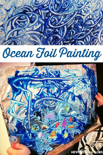 Painting For Toddlers, Preschool Ocean Theme, Ocean Lesson Plans, Ocean Preschool, Ocean Stickers, Cardboard Poster, Foil Painting, Preschool Ocean, Ocean Theme Preschool